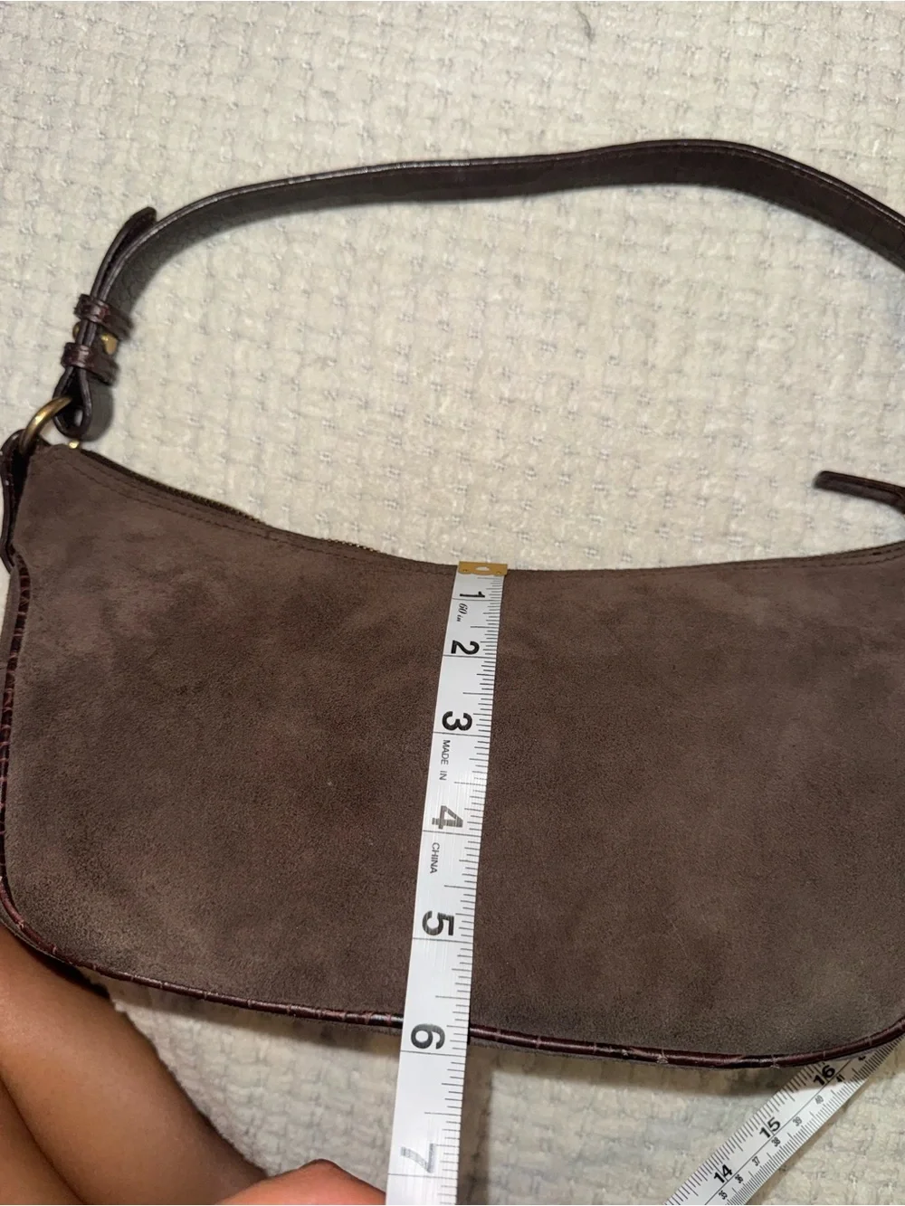 Ralph Lauren Brown Suede Shoulder Bag with Croc-Effect Strap